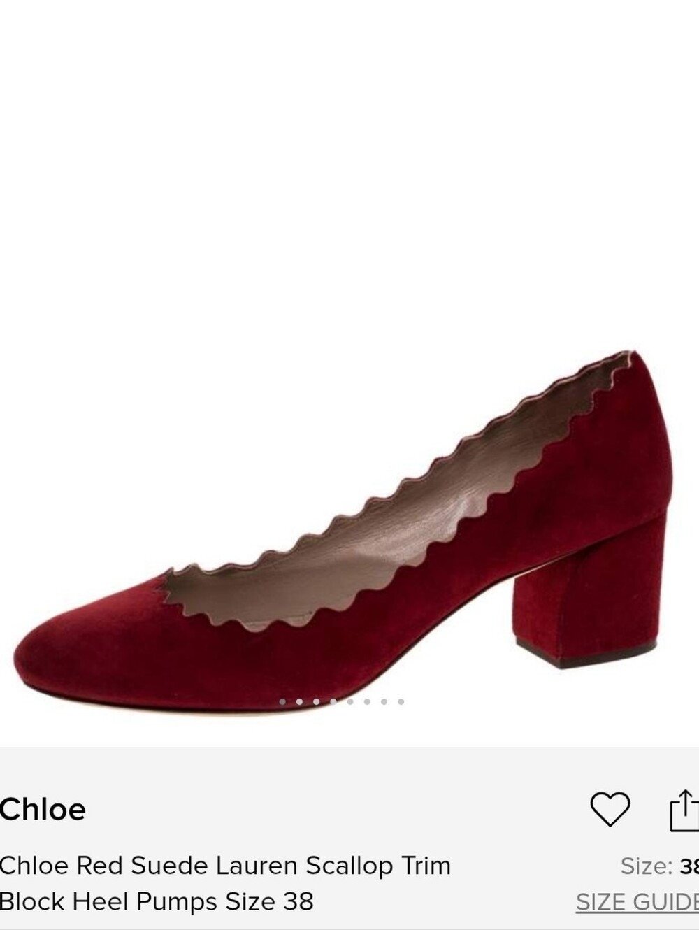 CHLOE I 38 (7.5/8) Lauren Scallop Suede Block Heeled Pumps I merlot red